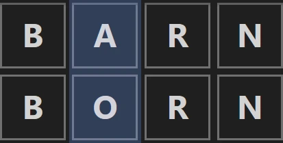 Official Poople example changing BARN to BORN by one letter